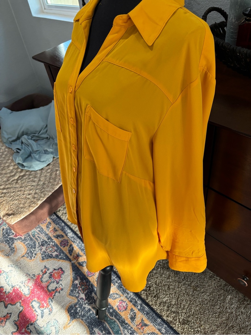 Ashley Stewart Mustard Yellow Button-Front Blouse